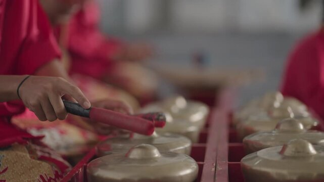 A musical performance of Gambang Kromong, a traditional Betawi orchestra from Jakarta that blends gamelan instruments with Chinese instruments like the sukong, tehyan, and kong'ahyan.