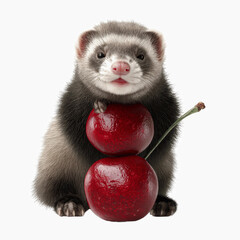 Adorable Ferret Holding Two Cherries