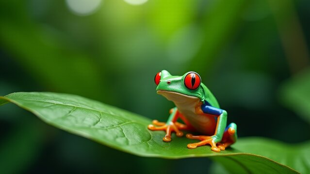 Red Eyed Tree Frog On Leaf