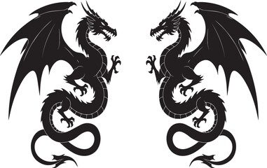 Fototapeta premium Premium vector illustration silhouette dragon .black dragon on white background. 