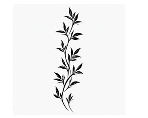 Naklejka premium Vertical leafy vine illustration, stark black, against a plain white background.