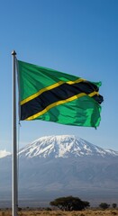 Tanzania Flag Mount Kilimanjaro Peak Landscape Background