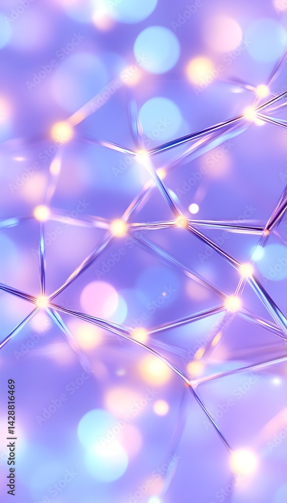 Poster abstract glowing network; interconnected nodes and lines, bokeh background