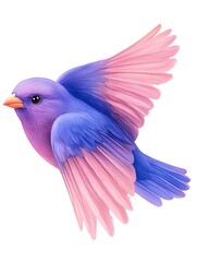 Obraz premium Pastel pink and blue bird in flight, isolated on white