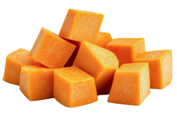 cubed sweet potato - orange vegetable pieces isolated