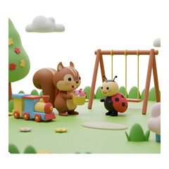 Fototapeta premium Happy Forest Animals at a Playground Scene