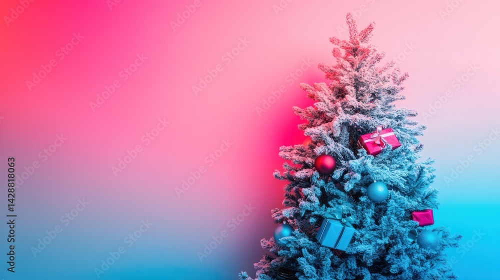 Aufkleber a captivating christmas tree adorned with snowy branches shimmering under a mesmerizing blend of vib