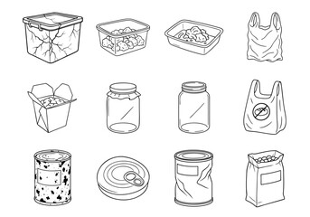 food safety storage risk concept. Illustration of various types of containers and packaging materials.