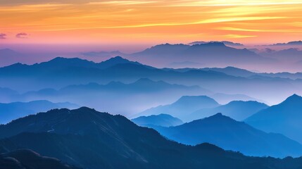 Fototapeta premium Beautiful sky is filled with clouds and sun is setting behind the mountains background