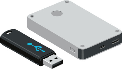 USB Flash Drive and External Hard Drive Illustration