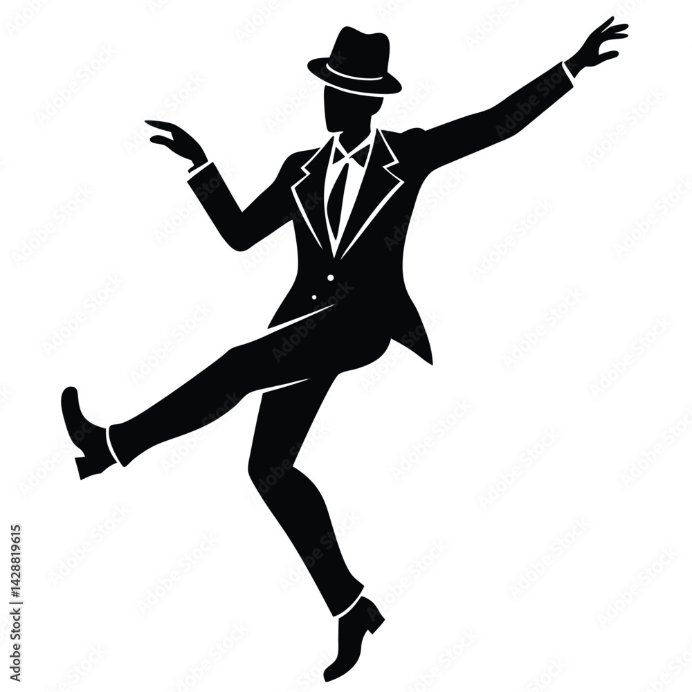 Poster isolated black vector dancer using element tap dance with white background