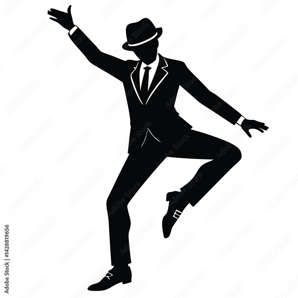 Poster isolated black vector dancer using element tap dance with white background
