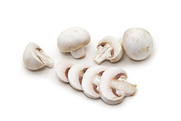 Sliced mushrooms on white background