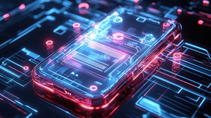 Fototapeta premium Transparent Smartphone Circuit Board Glow