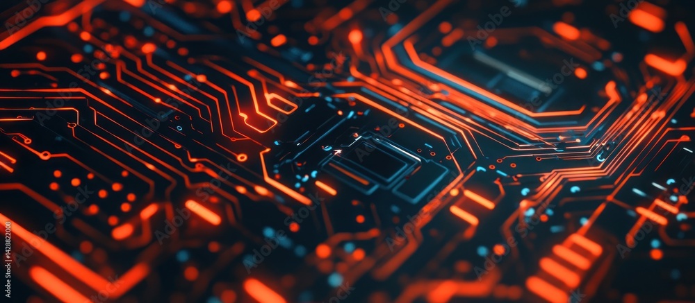 Aufkleber futuristic circuit board design illuminating connectivity in orange and blue a concept visualizing h