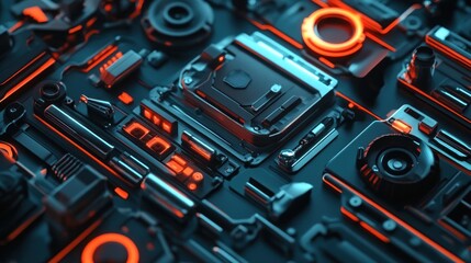 Fototapeta premium Futuristic tech circuitry glows, detailed close-up, abstract background, tech concept