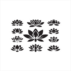 Elegant Black and White Lotus Flower Icons for Design Elements