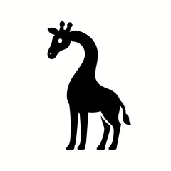 Fototapeta premium A simple black silhouette of a giraffe, highlighting its long neck and elegant posture in a minimalist design.