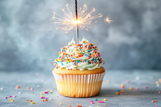 cupcake with candle on white background 