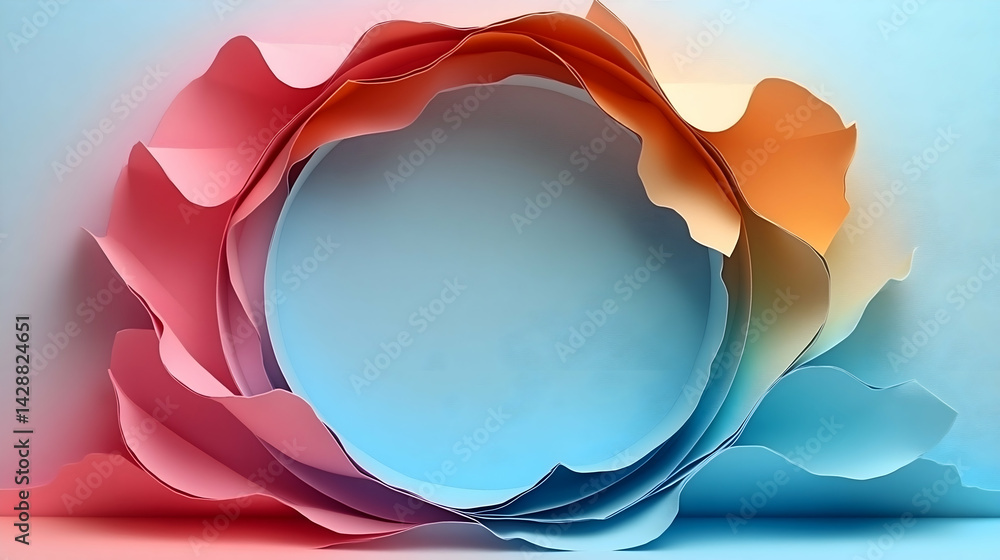 Aufkleber soft layered abstract petals circle a soft blue center space with a gradient of hues and gentle form