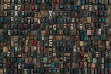 Aerial view of a junkyard