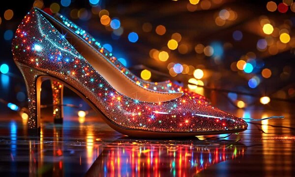 Sparkling heels, festive lights, reflective floor