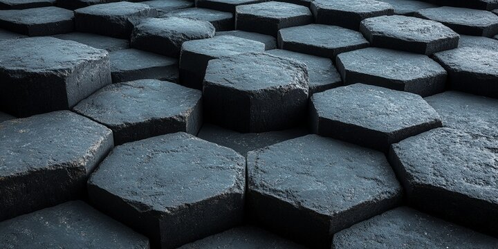 A close up of hexagonal basalt columns forming a textured geological formation landscape scene