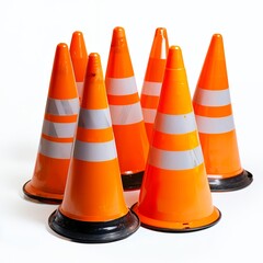 Bright Orange Traffic Cones on White Background
