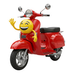 Red Scooter with Smiling Yellow Emoji Riding It