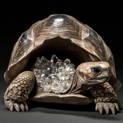 Giant tortoise with crystals inside shell