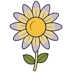 Cute Cartoon Flower with Yellow Center and Lavender Petals