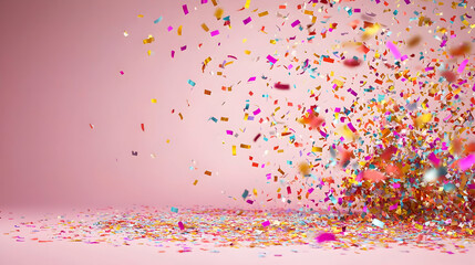 Colorful Confetti Explosion On Pink Background