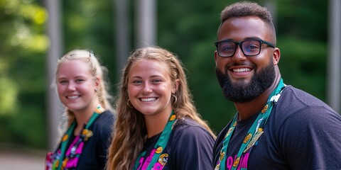 camp counselors - young adults volunteering at the campsite to help young campers build their skills and knowledge in nature