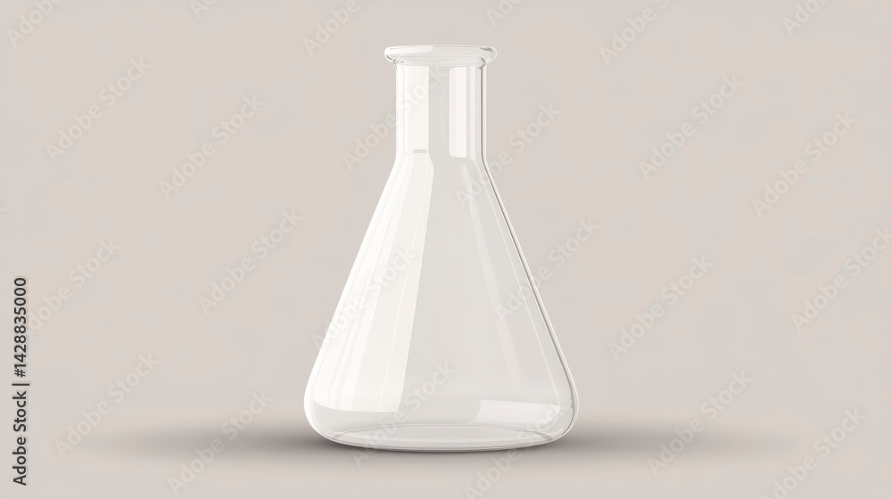 Poster empty clear glass erlenmeyer flask on a neutral background.