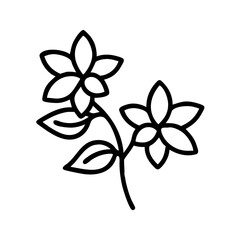 Flower Outline with Leaves Vector Illustration