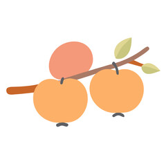 Peach Fruit Vector with Leaves Illustration