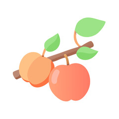 Peach Fruit Vector with Leaves Illustration