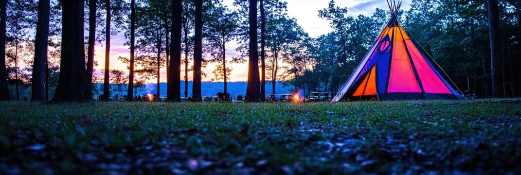 Camp counselors and children in outdoor setting