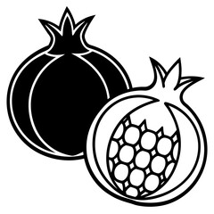 Black and White Pomegranate Outline Vector