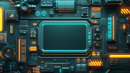 Fototapeta premium Futuristic Tech Background with Neon Lights and Digital Elements