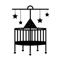 Obraz premium Illustration of a baby crib with hanging stars toy silhouette