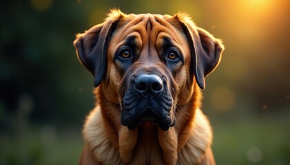 Obraz premium Solo Mastiff, intense gaze, pristine backdrop, faithful, portrait, pet