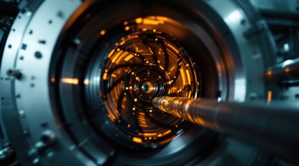Fuel Reprocessing concept. An engineer inserts a fuel rod into a reprocessing unit, showcasing advanced technology in nuclear energy management.