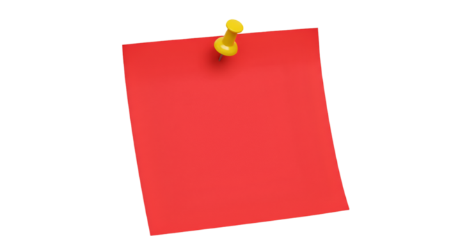 Red sticky note with yellow pushpin