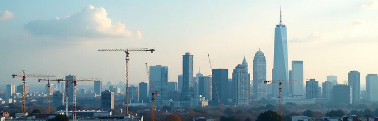 Urban Skyline With Busy Construction Cranes For Labor Day Photo Style 10