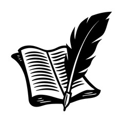 Vintage quill pen writing in open book illustration silhouette