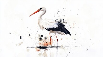 Watercolor Illustration of a White Stork