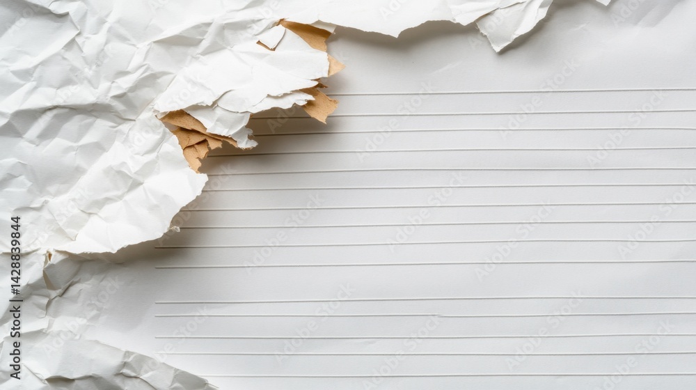 Aufkleber crumpled lined paper with horizontal lines and rough, torn edges on grungy textured surface