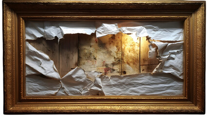 **Gold frame with no glass and torn paper inside