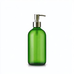Fototapeta premium Green bottle with pump dispenser on white background